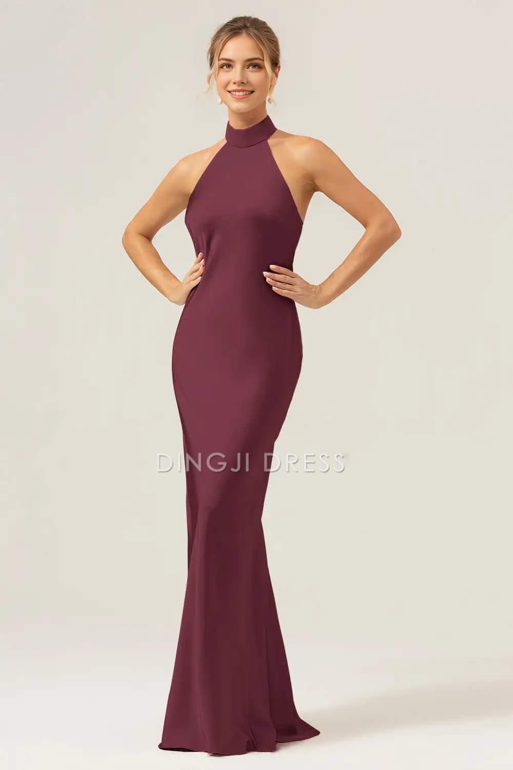 DingJiDress Hot Sale Prom Dress Sheath Halter Sleeveless Backless Back Slit Elegant Simple Long Formal Dresses