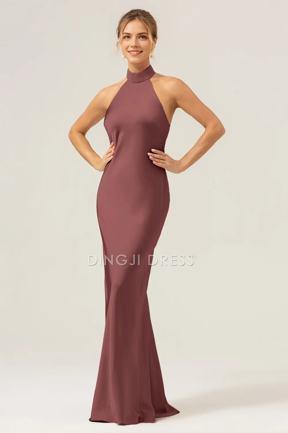 DingJiDress Hot Sale Prom Dress Sheath Halter Sleeveless Backless Back Slit Elegant Simple Long Formal Dresses