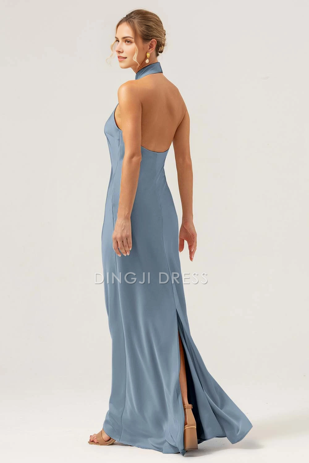 DingJiDress Hot Sale Prom Dress Sheath Halter Sleeveless Backless Back Slit Elegant Simple Long Formal Dresses