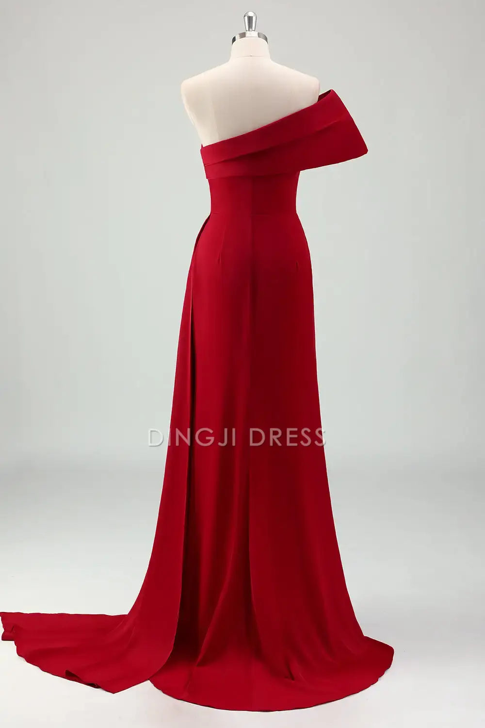 DingJiDress Hot Sale Prom Dress Sheath One Shoulder Pleated Side Fork Sweep Train Exquisite Formal Dresses