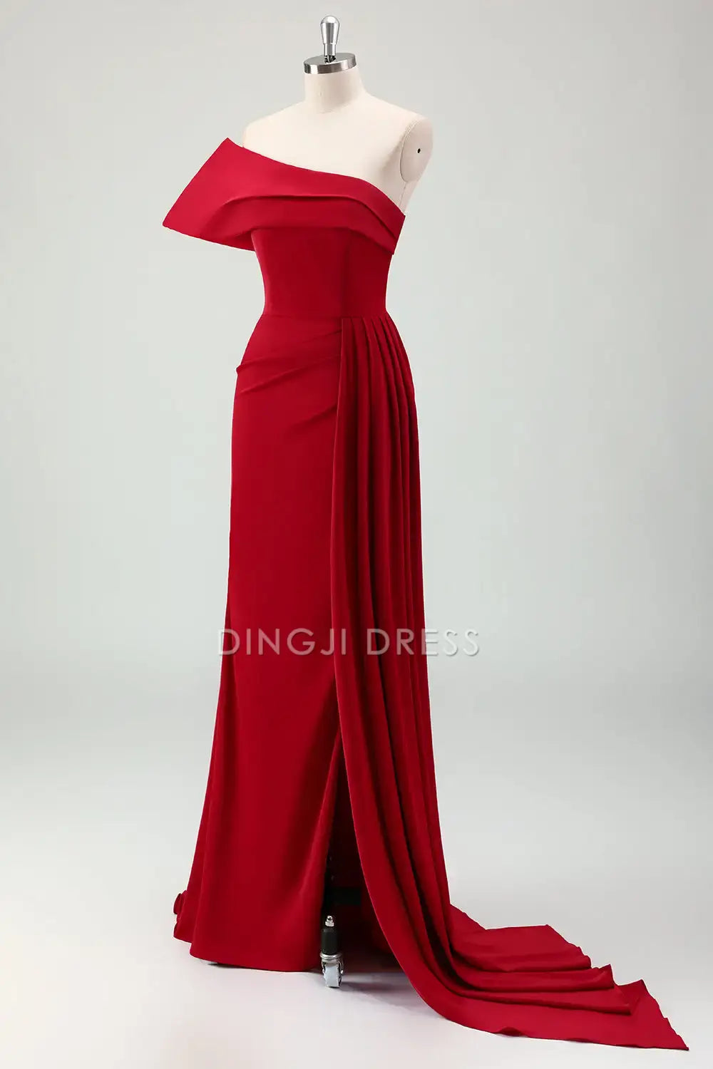 DingJiDress Hot Sale Prom Dress Sheath One Shoulder Pleated Side Fork Sweep Train Exquisite Formal Dresses