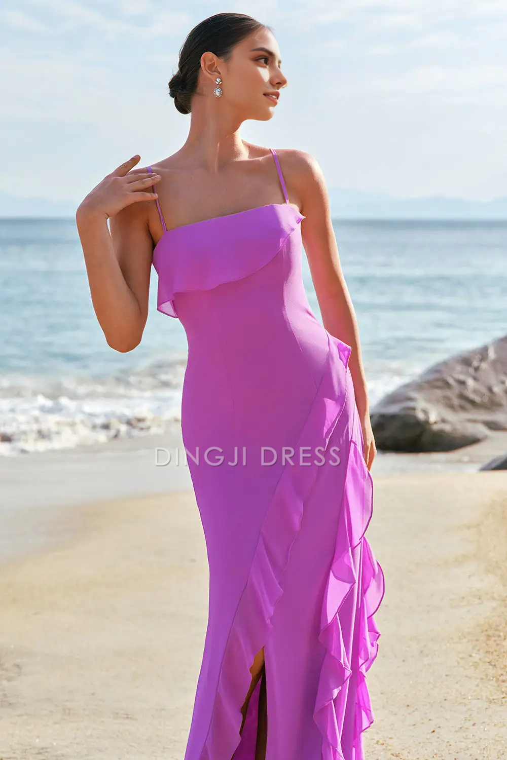 DingJiDress Hot Sale Prom Dress Sheath Spaghetti Straps Layering Ruffled Side Fork Exquisite Fashion Long Formal Dresses