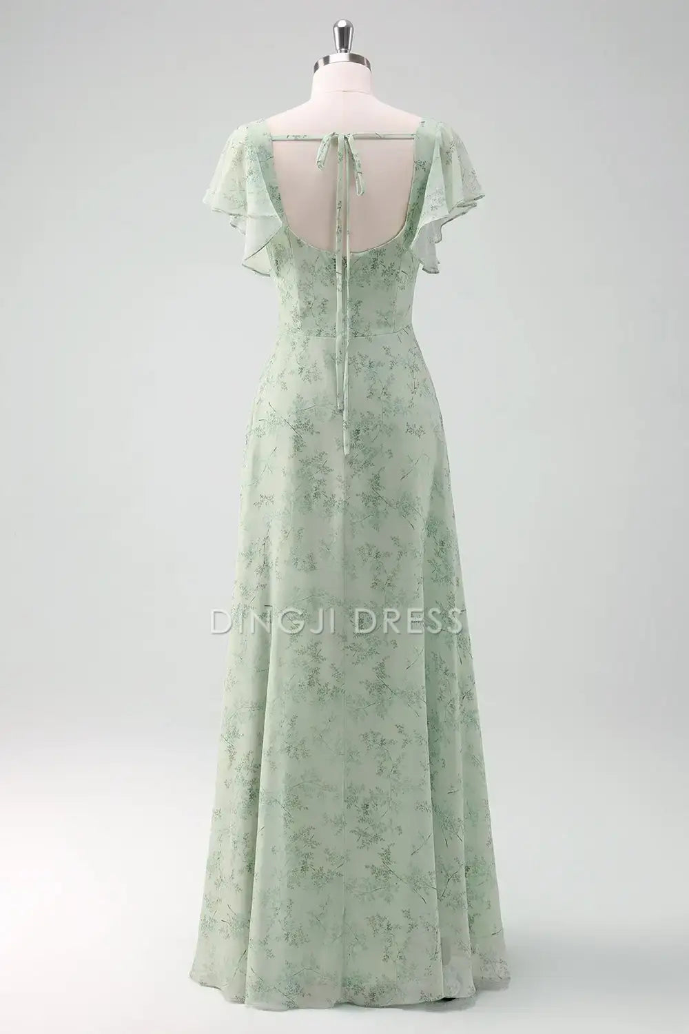 DingJiDress Hot Sale Prom Dress Sheath Square Neck Flutter Sleeves Floral Printed With Slit Fantastic Formal Dresses