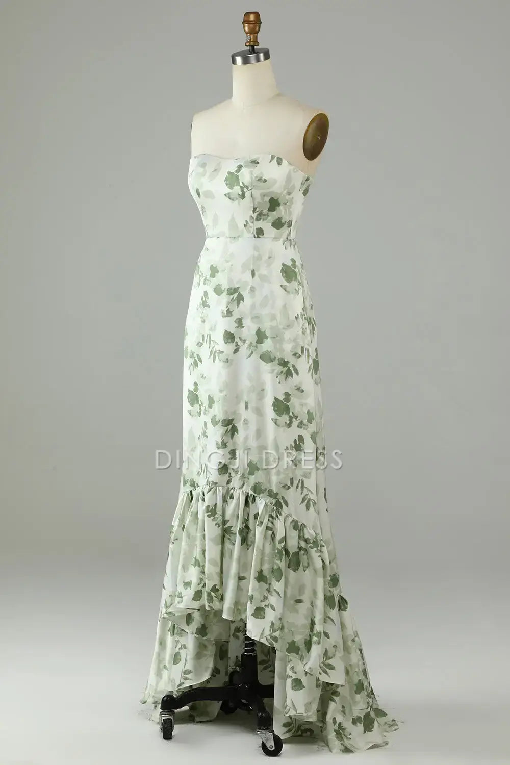 DingJiDress Hot Sale Prom Dress Sheath Strapless Asymmetrical Printed Retro Long Formal Dresses