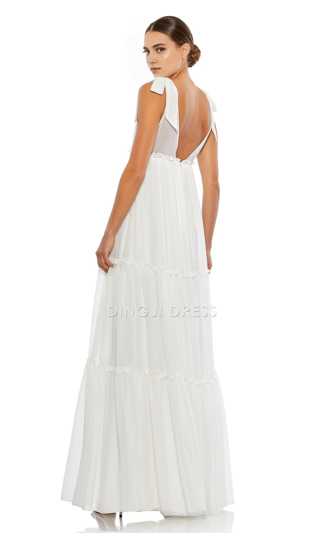 DingJiDress Hot Sale Wedding Dress Bodacious V-neckline Ruched Backless Floor-length Dress Elegant Formal Wear Dresses