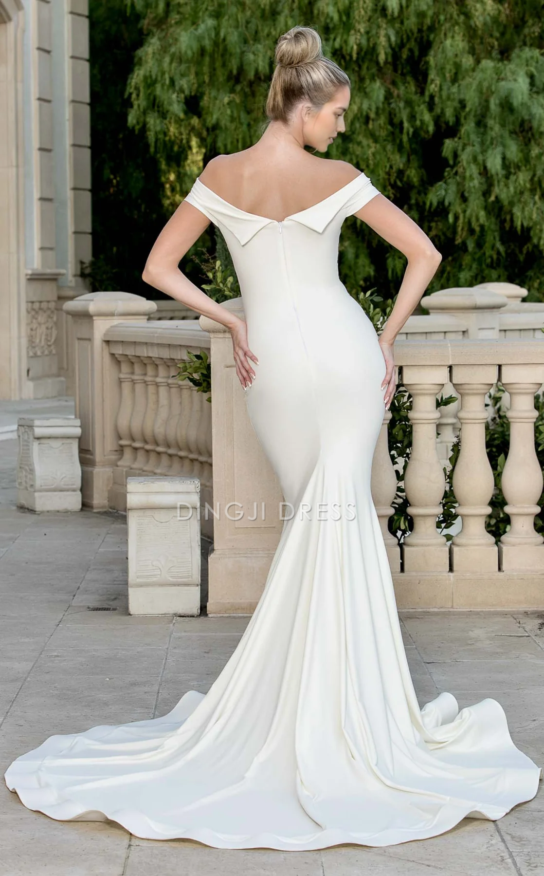 DingJiDress Hot Sale Wedding Dress Charming Mermaid Off Shoulder Sleeveless Ruched Sweep Train Exquisite Formal Wear Dresses
