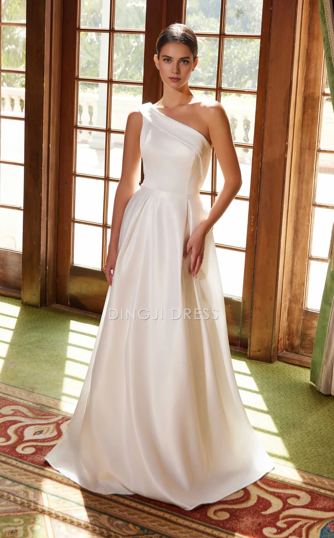 DingJiDress Hot Sale Wedding Dress Dignified A Line One-Shoulder Pleated Elegant Simple Formal Wear Dresses