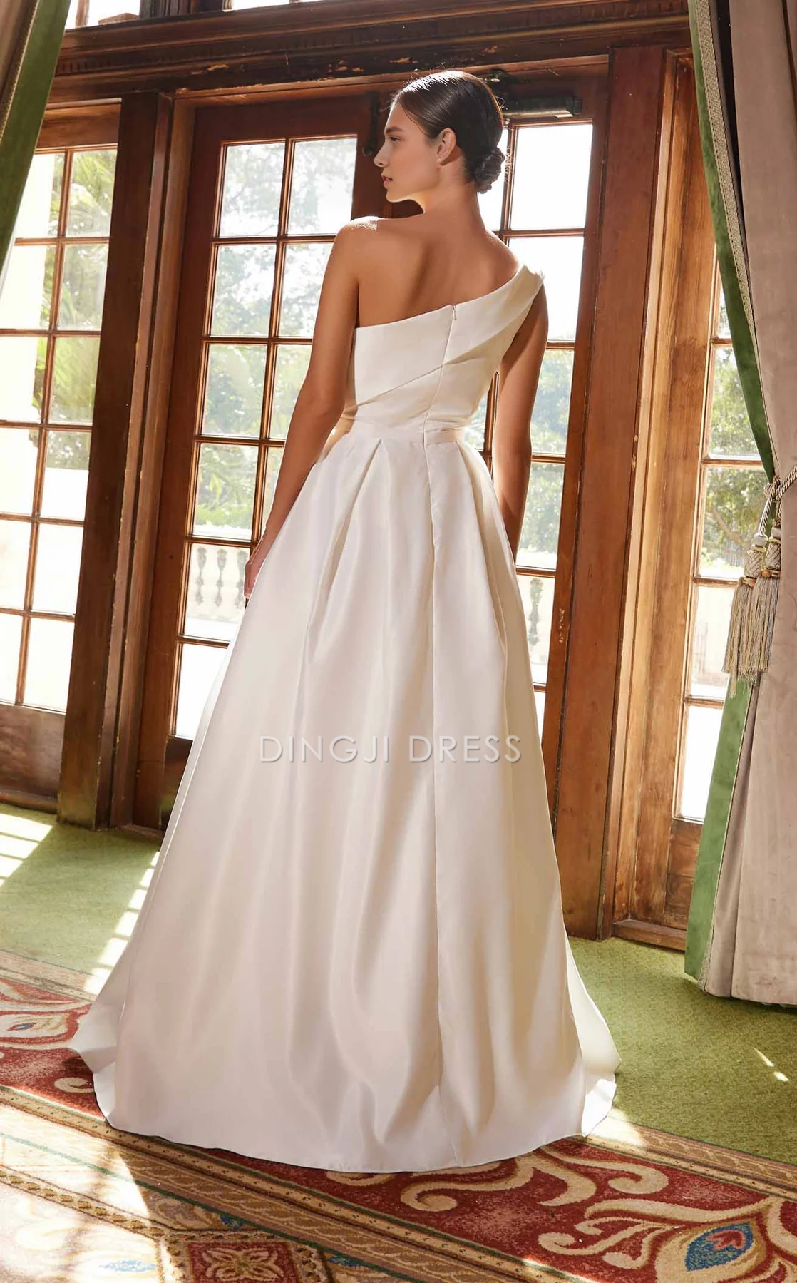DingJiDress Hot Sale Wedding Dress Dignified A Line One-Shoulder Pleated Elegant Simple Formal Wear Dresses