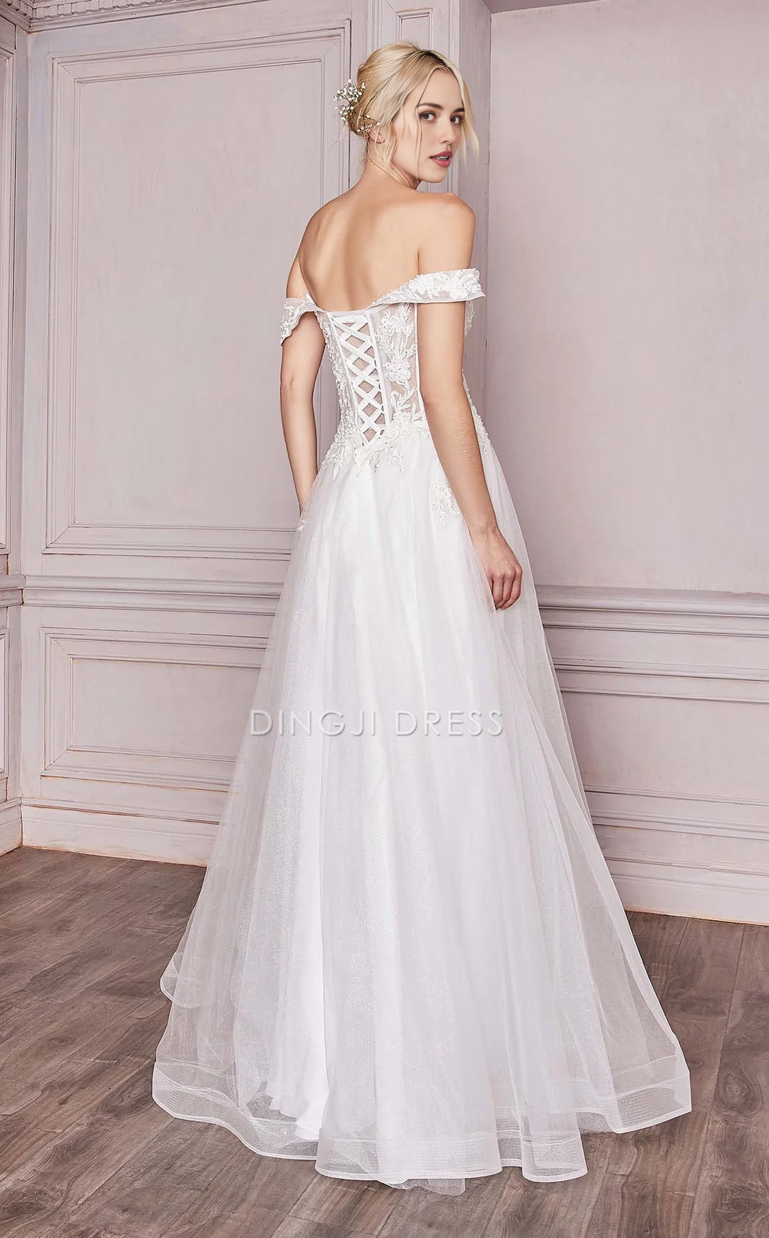 DingJiDress Hot Sale Wedding Dress Elegant A-line Sweetheart Neckline Off-Shoulder Backless Lace Applique Fashion Formal Wear Dresses