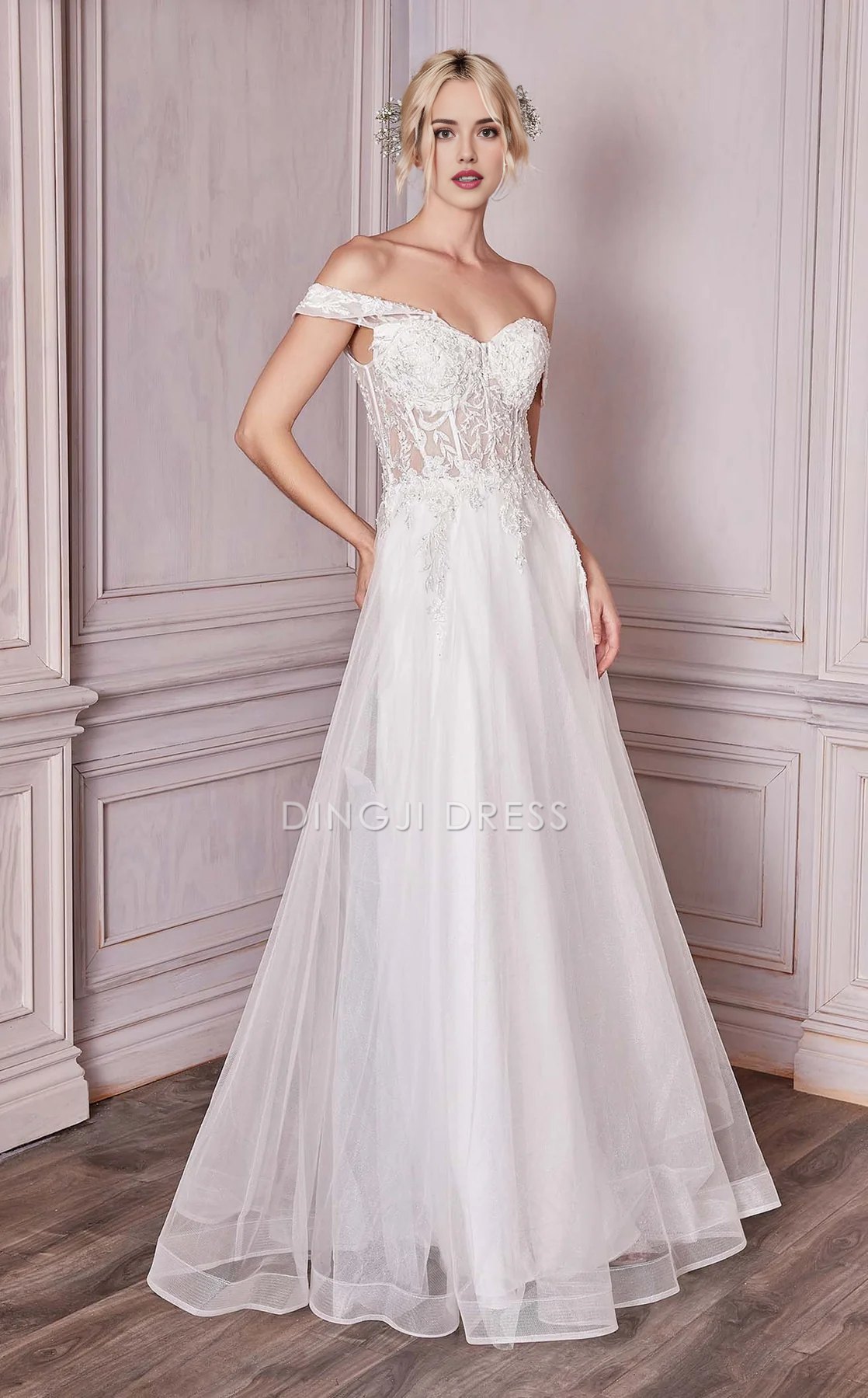 DingJiDress Hot Sale Wedding Dress Elegant A-line Sweetheart Neckline Off-Shoulder Backless Lace Applique Fashion Formal Wear Dresses