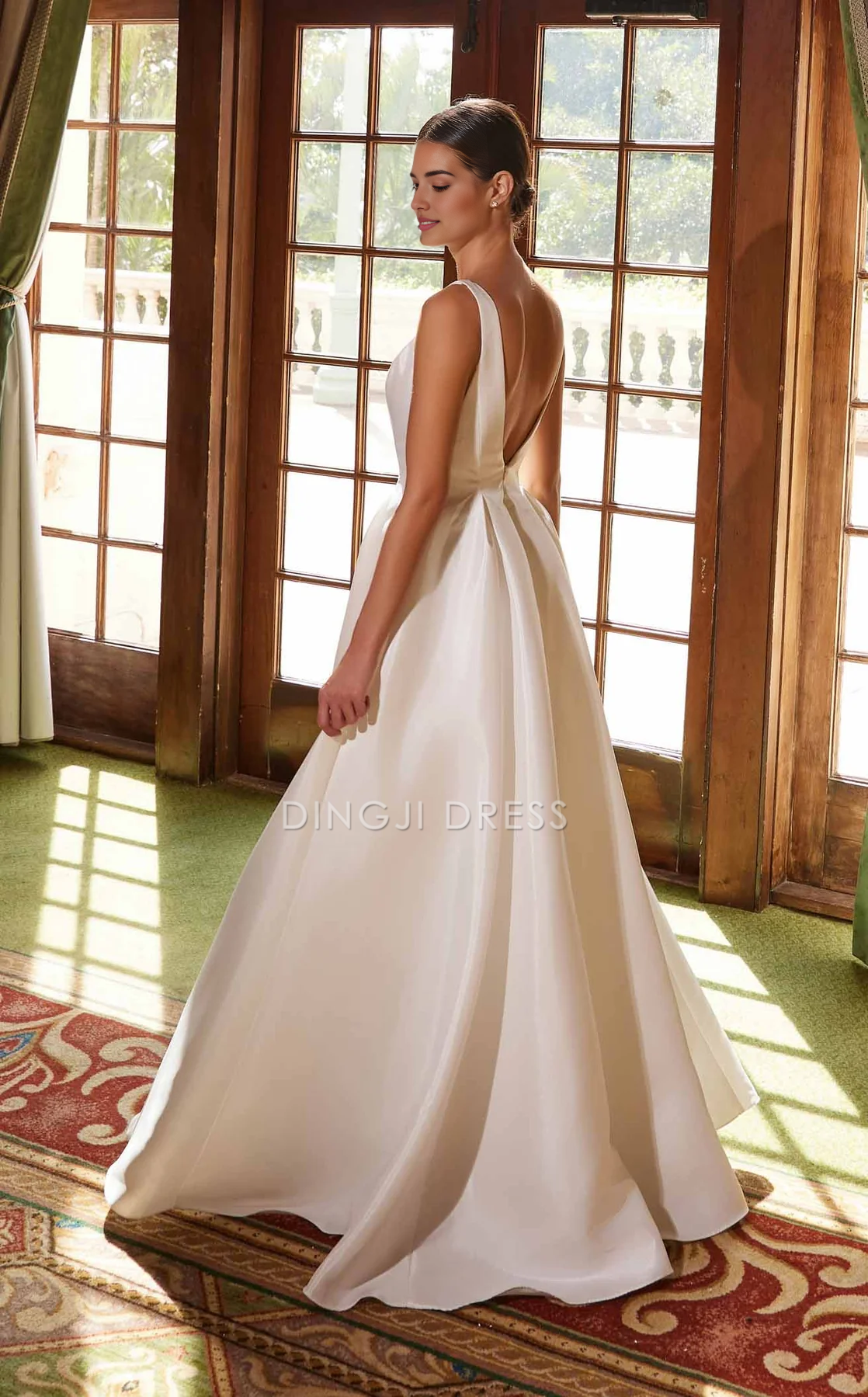 DingJiDress Hot Sale Wedding Dress Elegant A Line Deep V Neck Sleeveless Backless Ruched Simple Formal Wear Dresses
