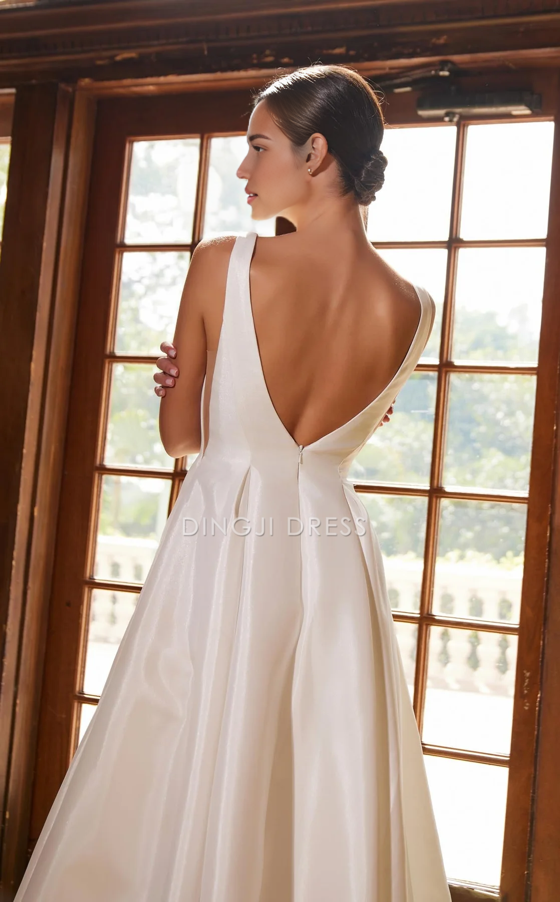 DingJiDress Hot Sale Wedding Dress Elegant A Line Deep V Neck Sleeveless Backless Ruched Simple Formal Wear Dresses