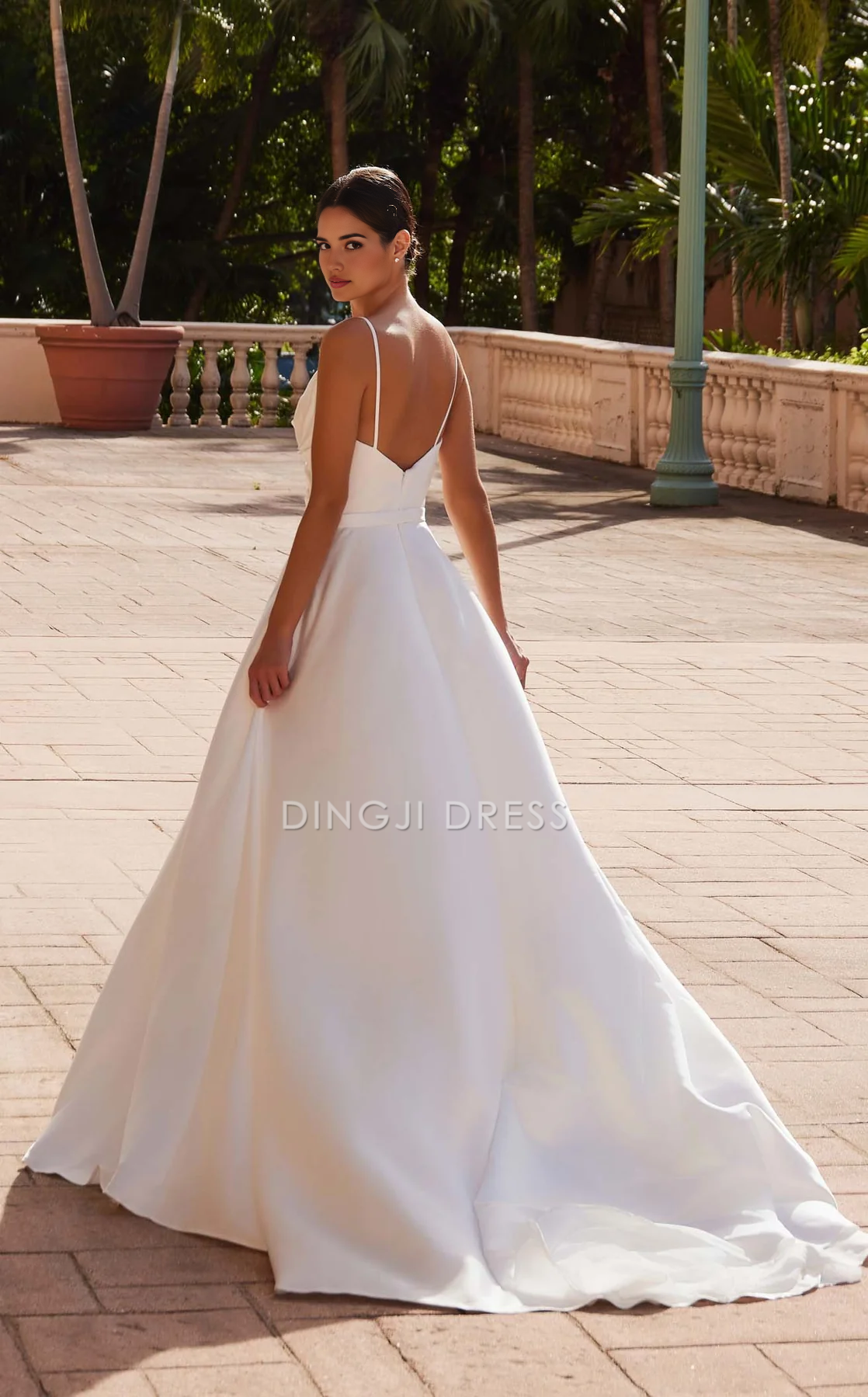 DingJiDress Hot Sale Wedding Dress Elegant A Line Spaghetti Strap V Neck Backless Dignified Formal Wear Dresses