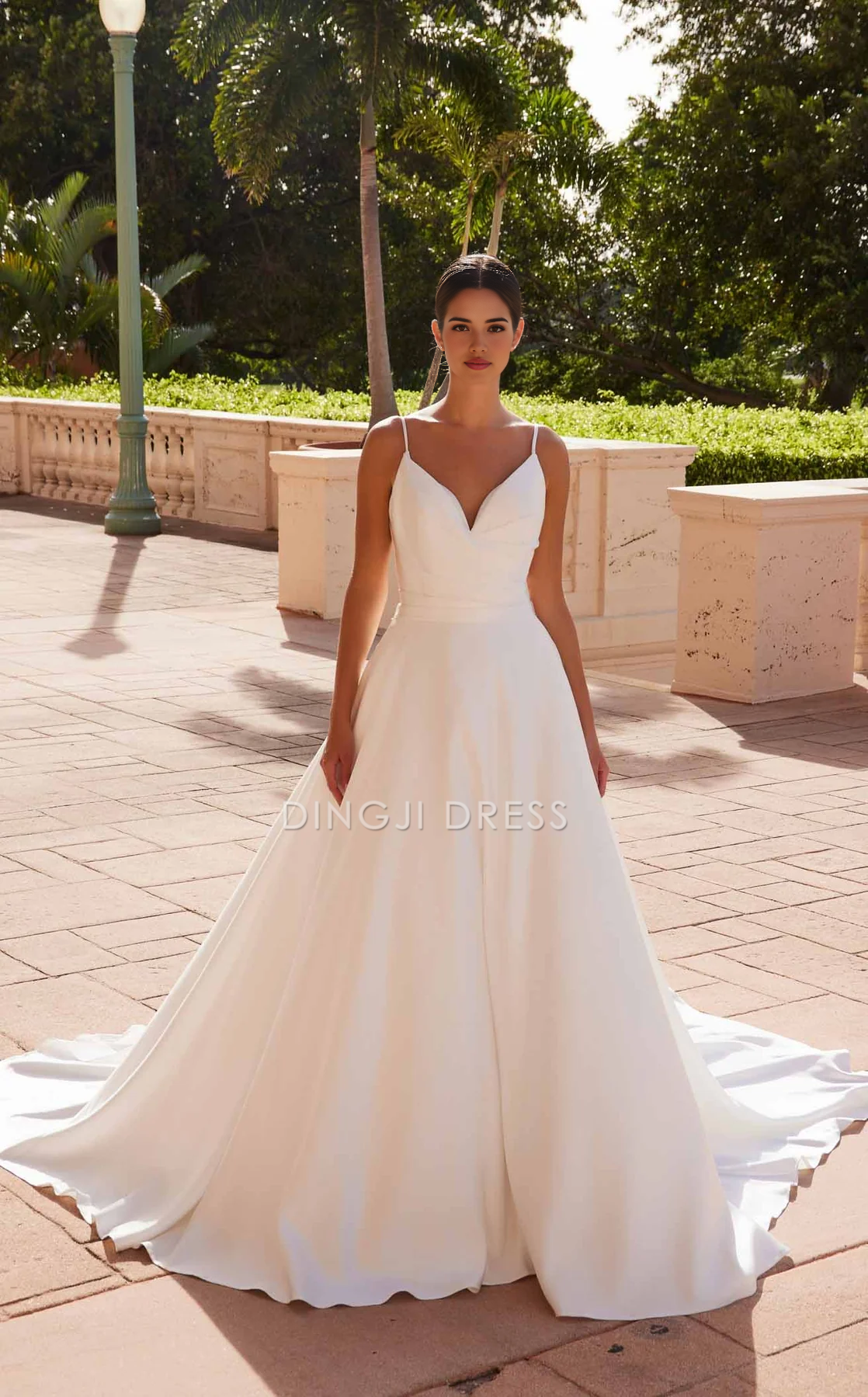 DingJiDress Hot Sale Wedding Dress Elegant A Line Spaghetti Strap V Neck Backless Dignified Formal Wear Dresses