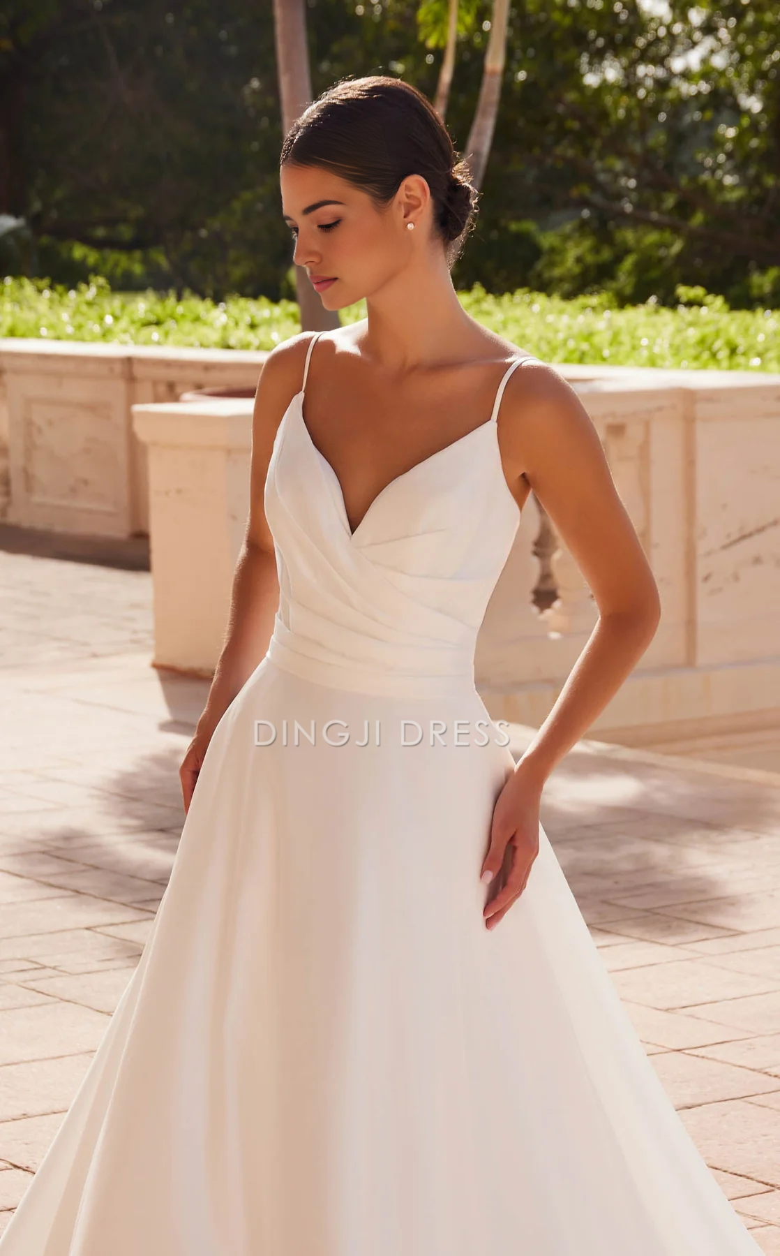 DingJiDress Hot Sale Wedding Dress Elegant A Line Spaghetti Strap V Neck Backless Dignified Formal Wear Dresses