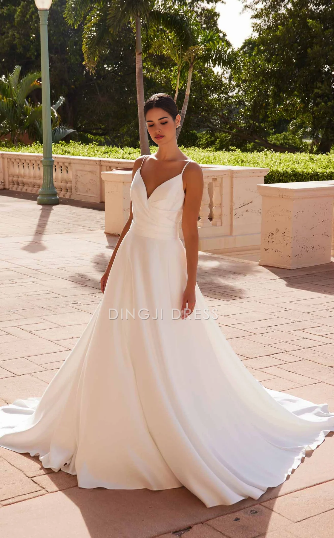 DingJiDress Hot Sale Wedding Dress Elegant A Line Spaghetti Strap V Neck Backless Dignified Formal Wear Dresses