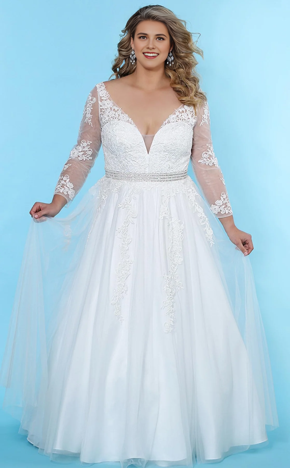 DingJiDress Hot Sale Wedding Dress Elegant A Line V Neck Long Sleeves Lace Applique Fashion Plus size Formal Wear Dresses