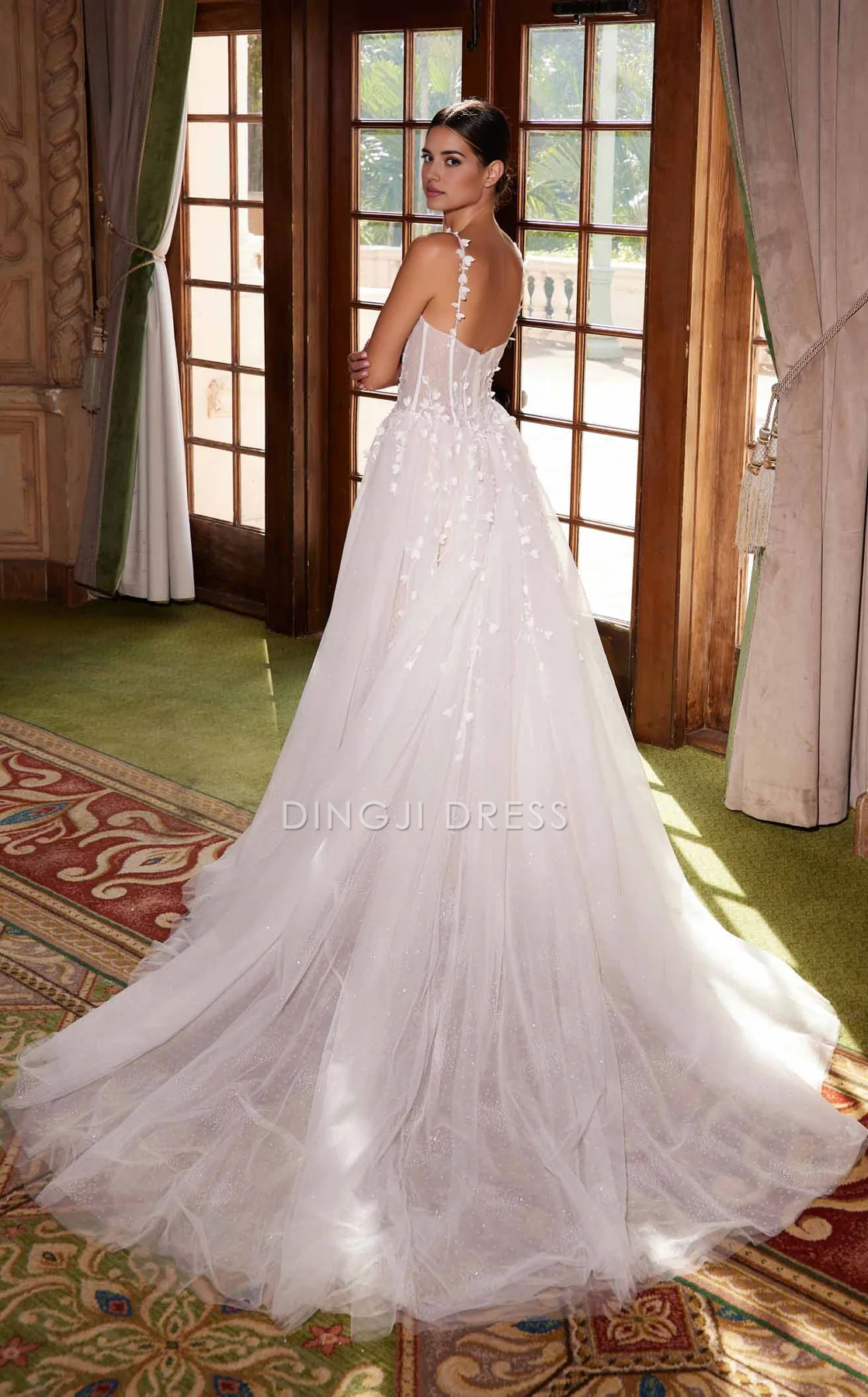 DingJiDress Hot Sale Wedding Dress Exquisite A Line Spaghetti Strap Sweetheart Neckline Backless Side Fork Flower Sparkle Formal Wear Dresses