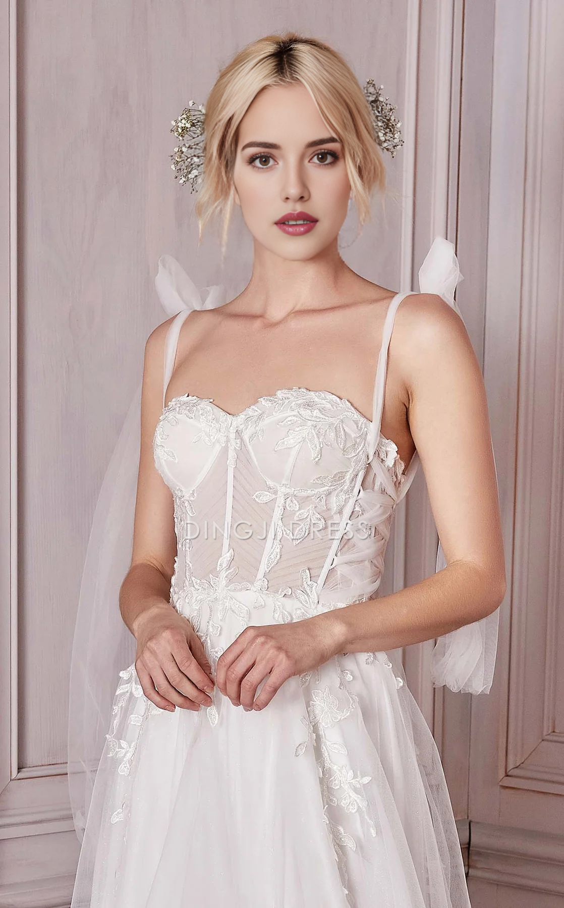 DingJiDress Hot Sale Wedding Dress Fantastic A-line Sweetheart Neckline Pleated Lace Applique Backless Slit Fashion Formal Wear Dresses