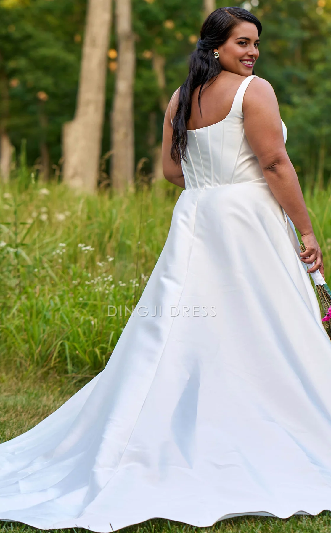 DingJiDress Hot Sale Wedding Dress Fashion A Line Square Neck Sleeveless Ruched Plus size Simple Formal Wear Dresses