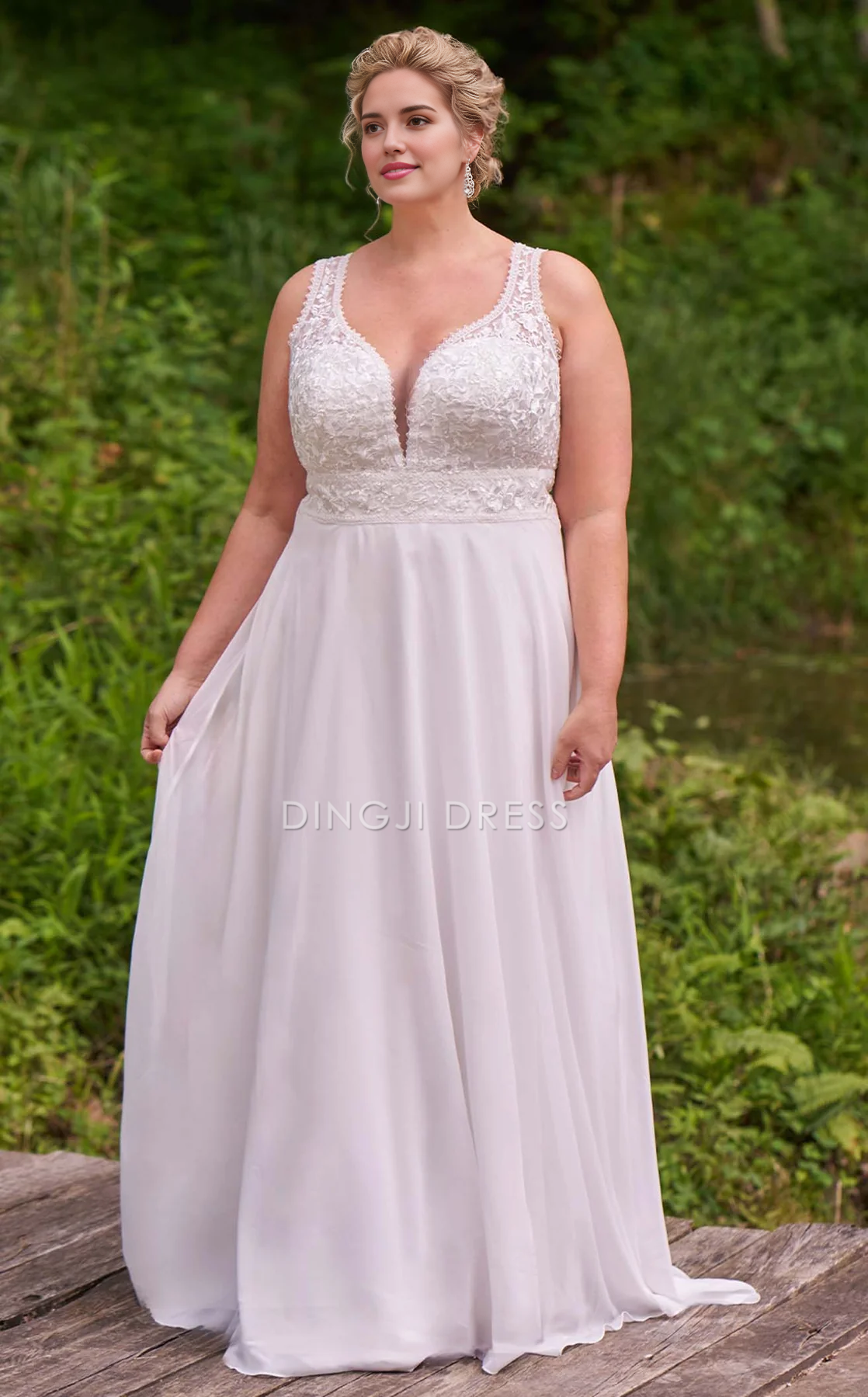 DingJiDress Hot Sale Wedding Dress Fashion A Line Sweetheart Neckline Sleeveless Lace Plus size Elegant Formal Wear Dresses