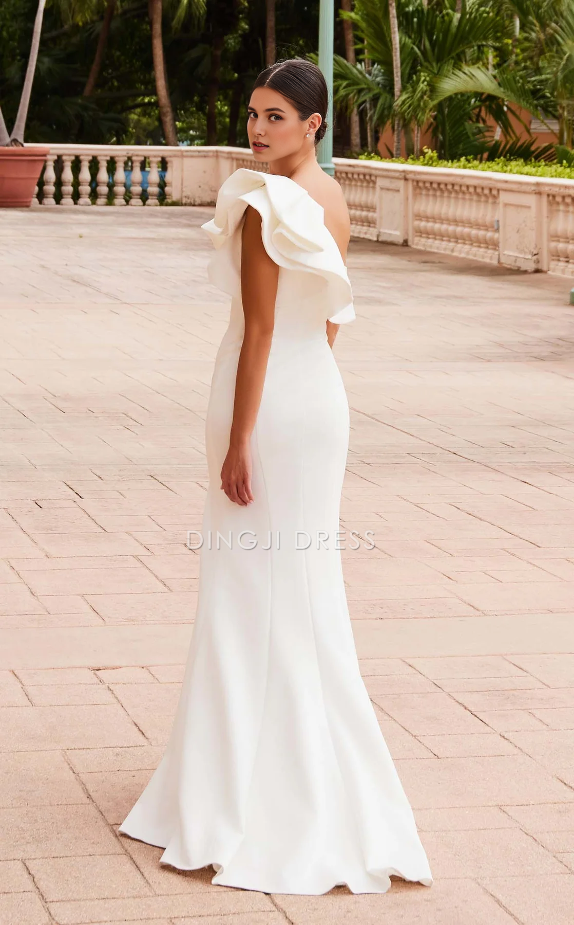 DingJiDress Hot Sale Wedding Dress Fashion Sheath One-Shoulder Ruched Side Fork Elegant Formal Wear Dresses