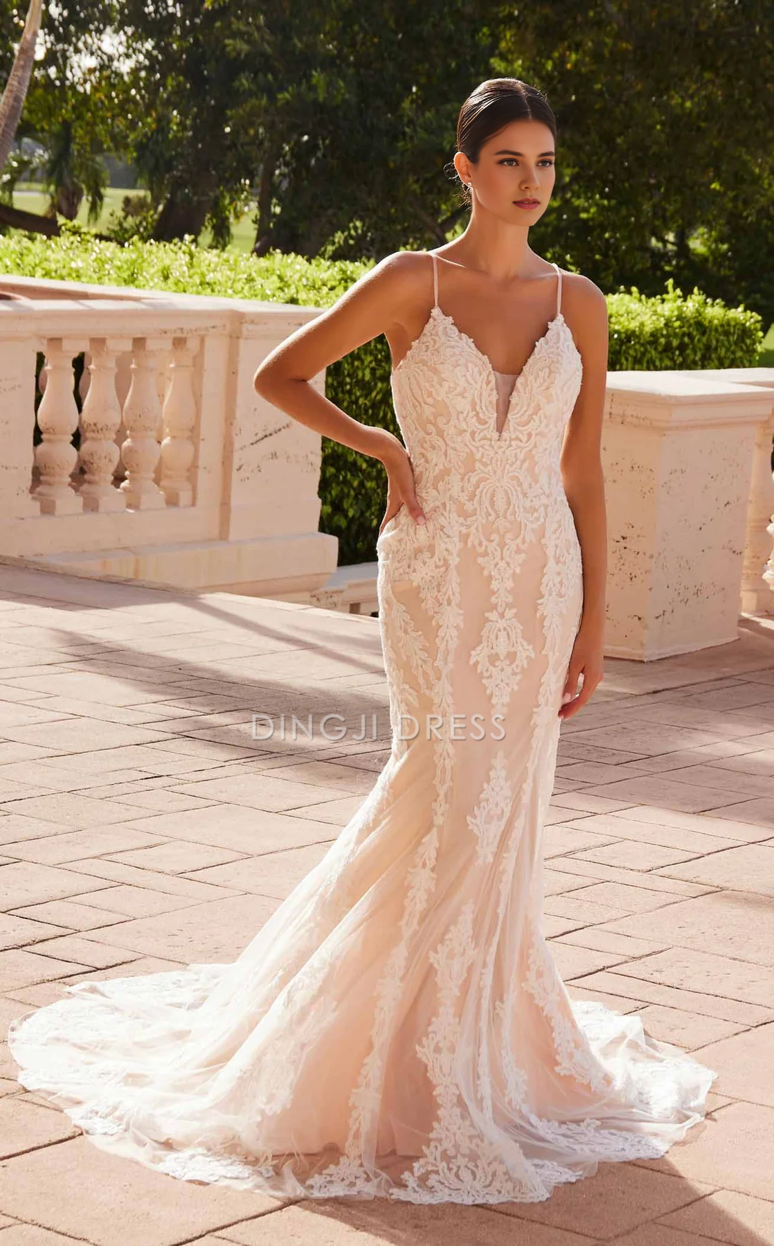 DingJiDress Hot Sale Wedding Dress Gorgeous Mermaid Spaghetti Strap V Neck Backless Charming Formal Wear Dresses