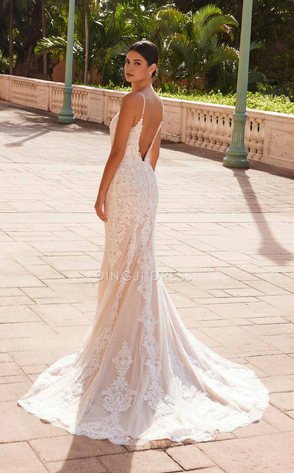 DingJiDress Hot Sale Wedding Dress Gorgeous Mermaid Spaghetti Strap V Neck Backless Charming Formal Wear Dresses