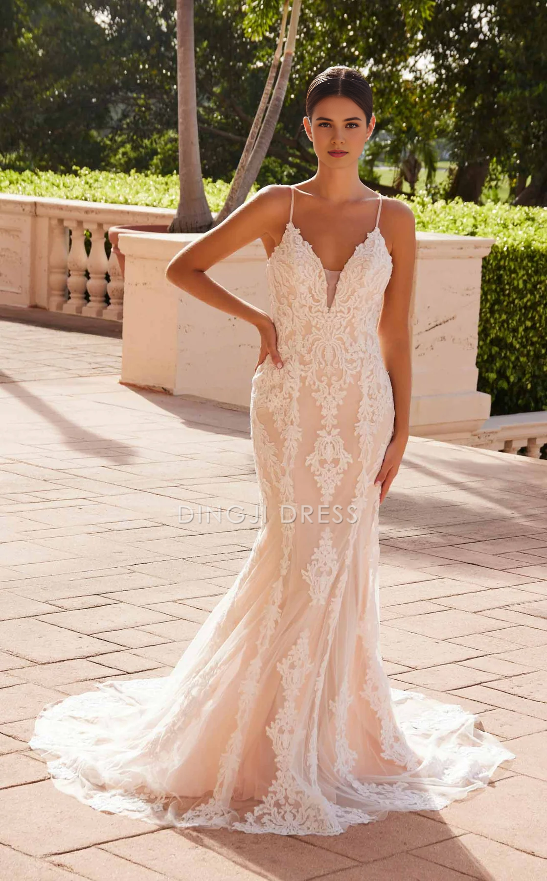 DingJiDress Hot Sale Wedding Dress Gorgeous Mermaid Spaghetti Strap V Neck Backless Charming Formal Wear Dresses