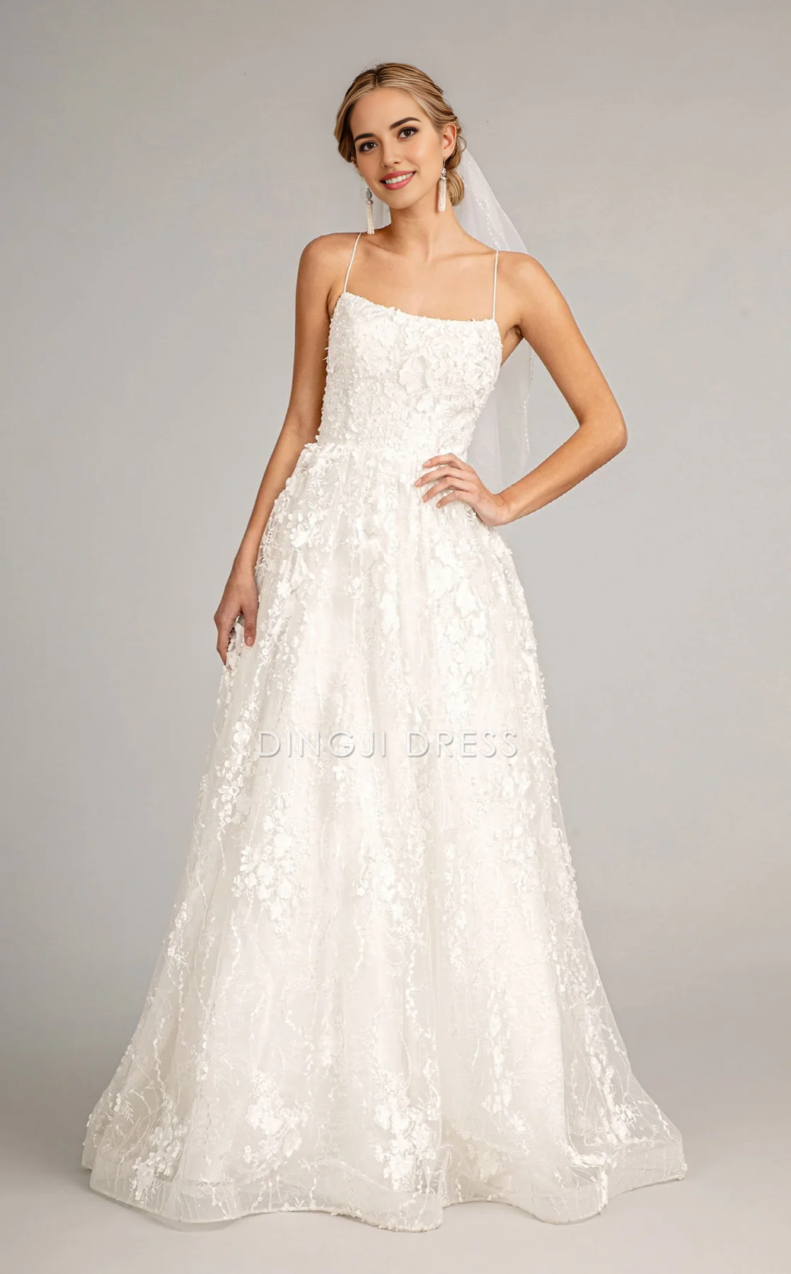 DingJiDress Hot Sale Wedding Dress Luxurious A-line Spaghetti Strap Backless Flower Exquisite Formal Wear Dresses