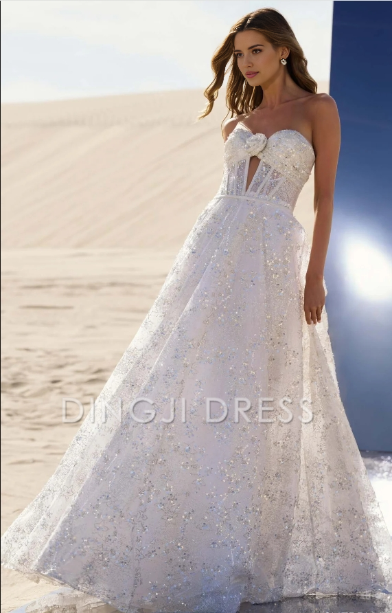 DingJiDress Hot Sale Wedding Dress Luxurious Sequin A Line Off-shoulder Sweetheart Backless Sparkle Formal Wear Dresses