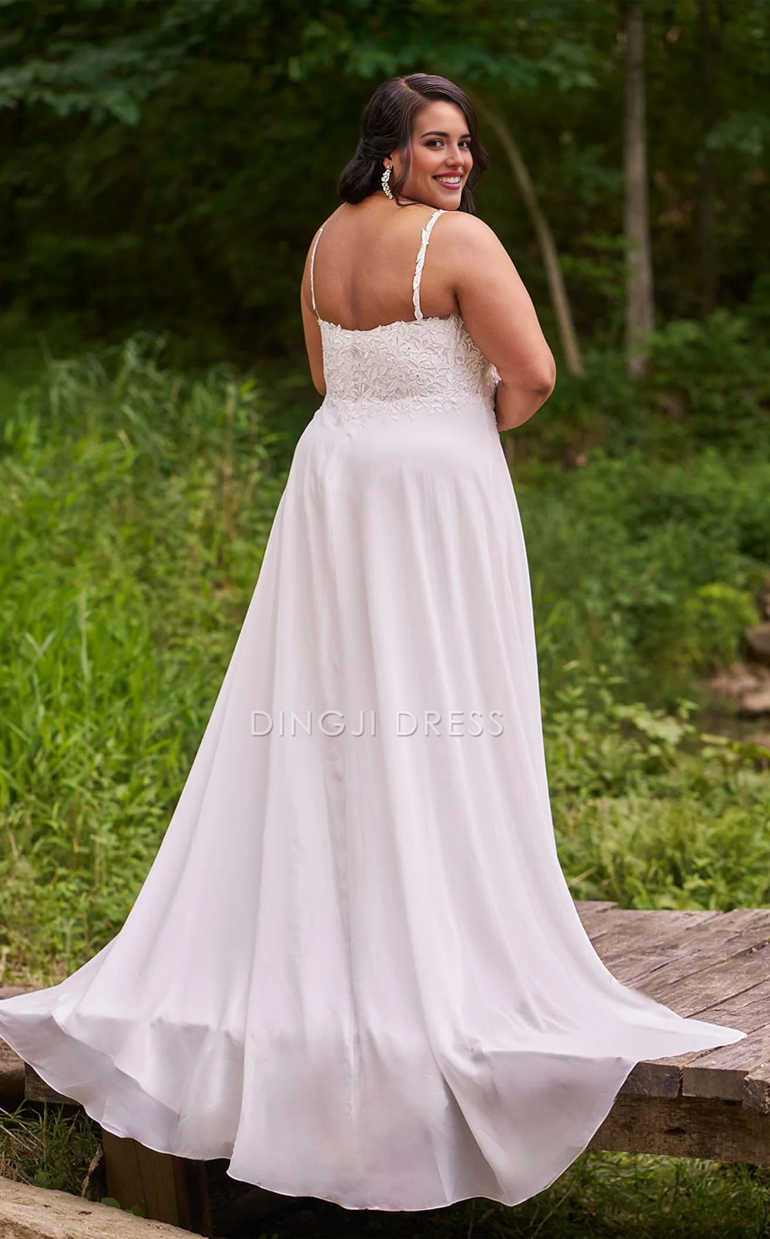 DingJiDress Hot Sale Wedding Dress Simple A Line Spaghetti Strap Sweetheart Neckline Backless Lace Plus size Elegant Formal Wear Dresses