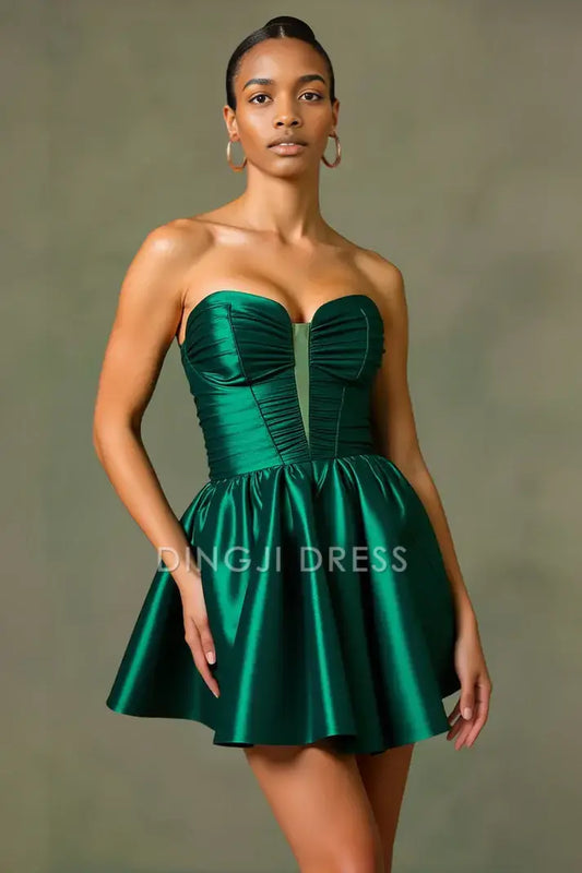 DingJiDress Mini Dress A-Line Strapless Sweetheart Neckline Pleated Backless Charming Dress New Hot Sale Homecoming Dress