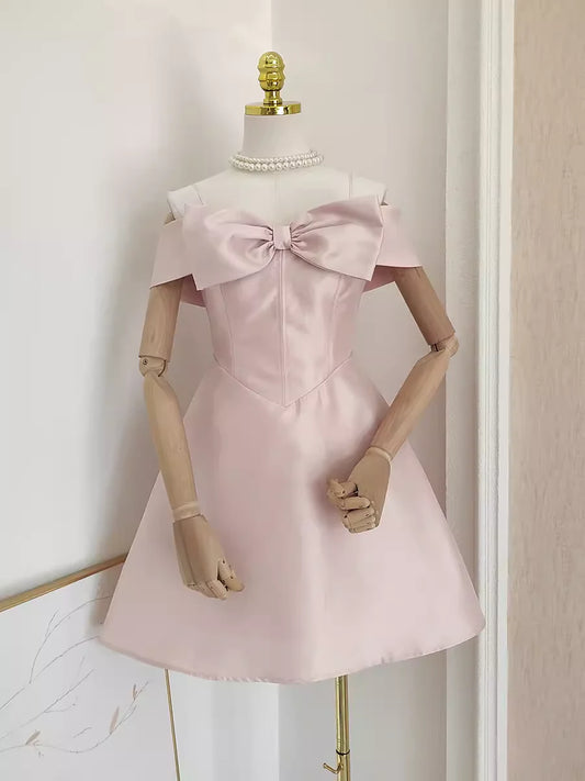 DingJiDress Mini Dress Elegant A Line Spaghetti Strap Off Shoulder Bow Neckline Chic Dress Discount Hot Sale Homecoming Dress