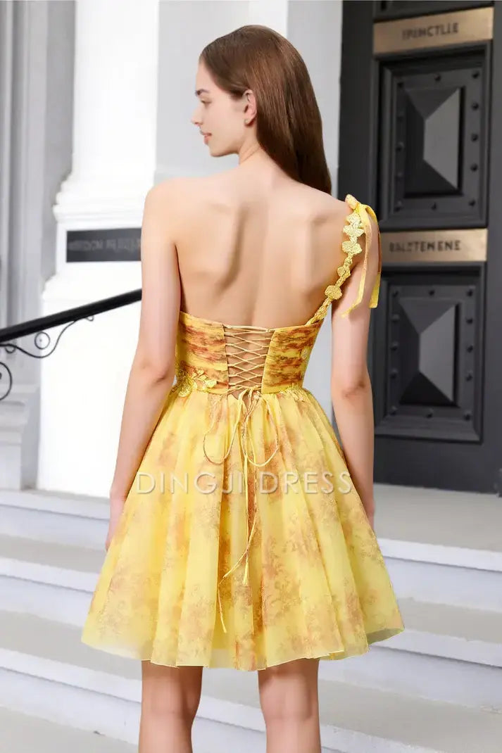 DingJiDress Mini Dress Printing A-Line One Shoulder Sweetheart Neckline Sequins Applique Backless Charming Dress Discount Hot Sale Homecoming Dress