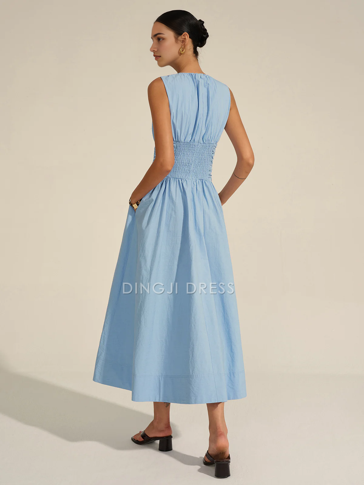 DingJiDress Party Dress A Line Crew Neck Sleeveless Pleated Tie Knot Elegant Hot Sale Prom Dress