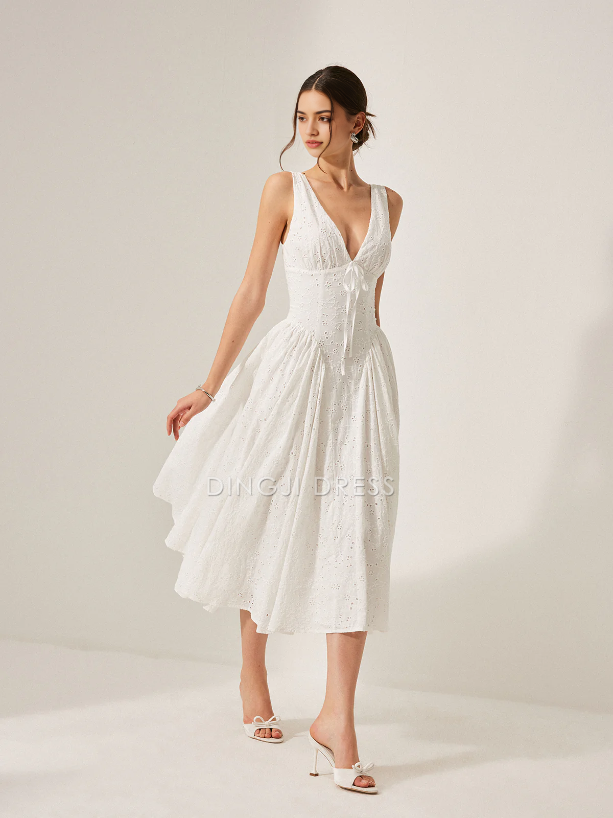 DingJiDress Party Dress A Line Deep V Neck Sleeveless Lace Back Lace-Up Dress Exquisite Hot Sale Prom Dress