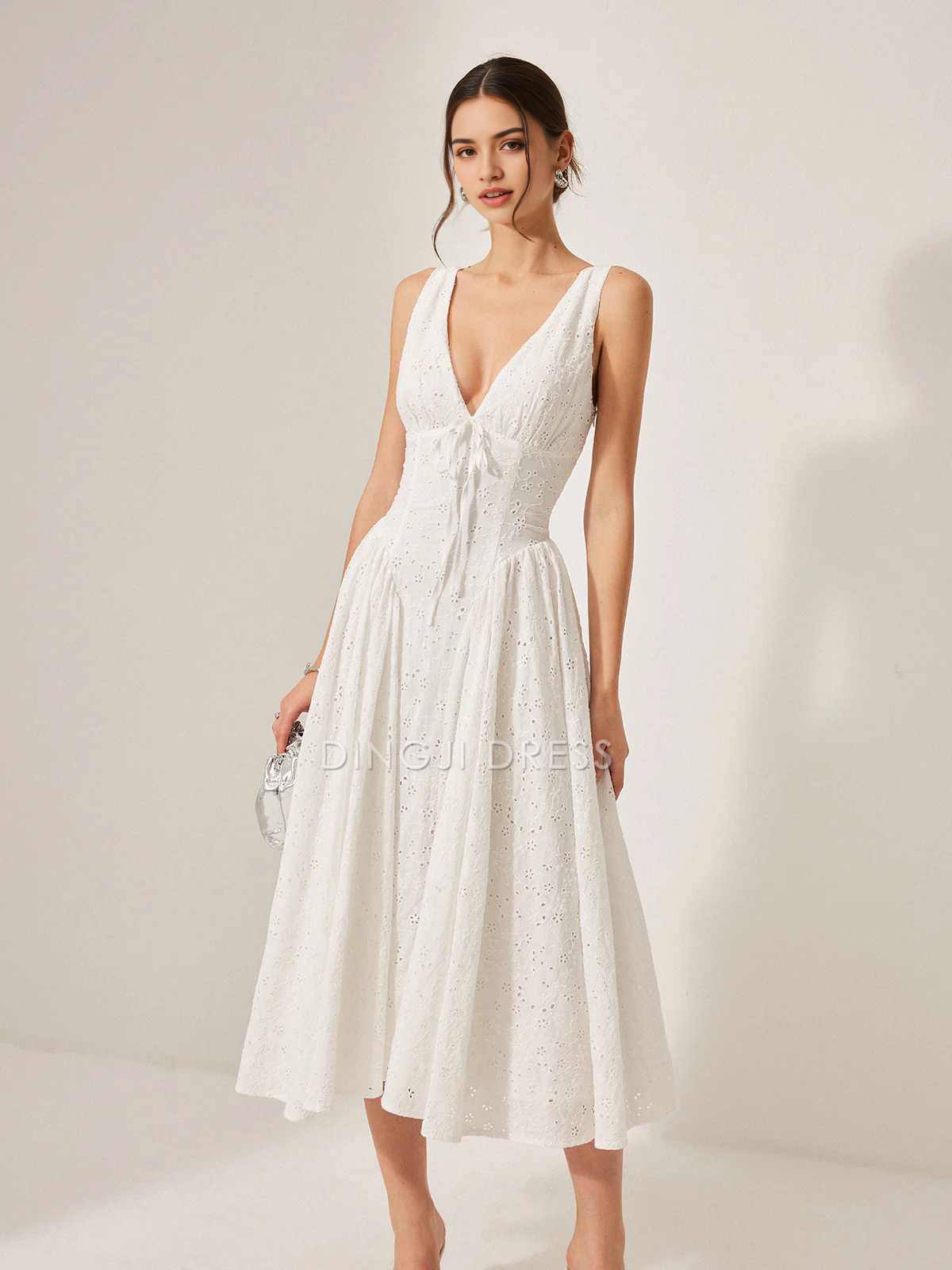 DingJiDress Party Dress A Line Deep V Neck Sleeveless Lace Back Lace-Up Dress Exquisite Hot Sale Prom Dress