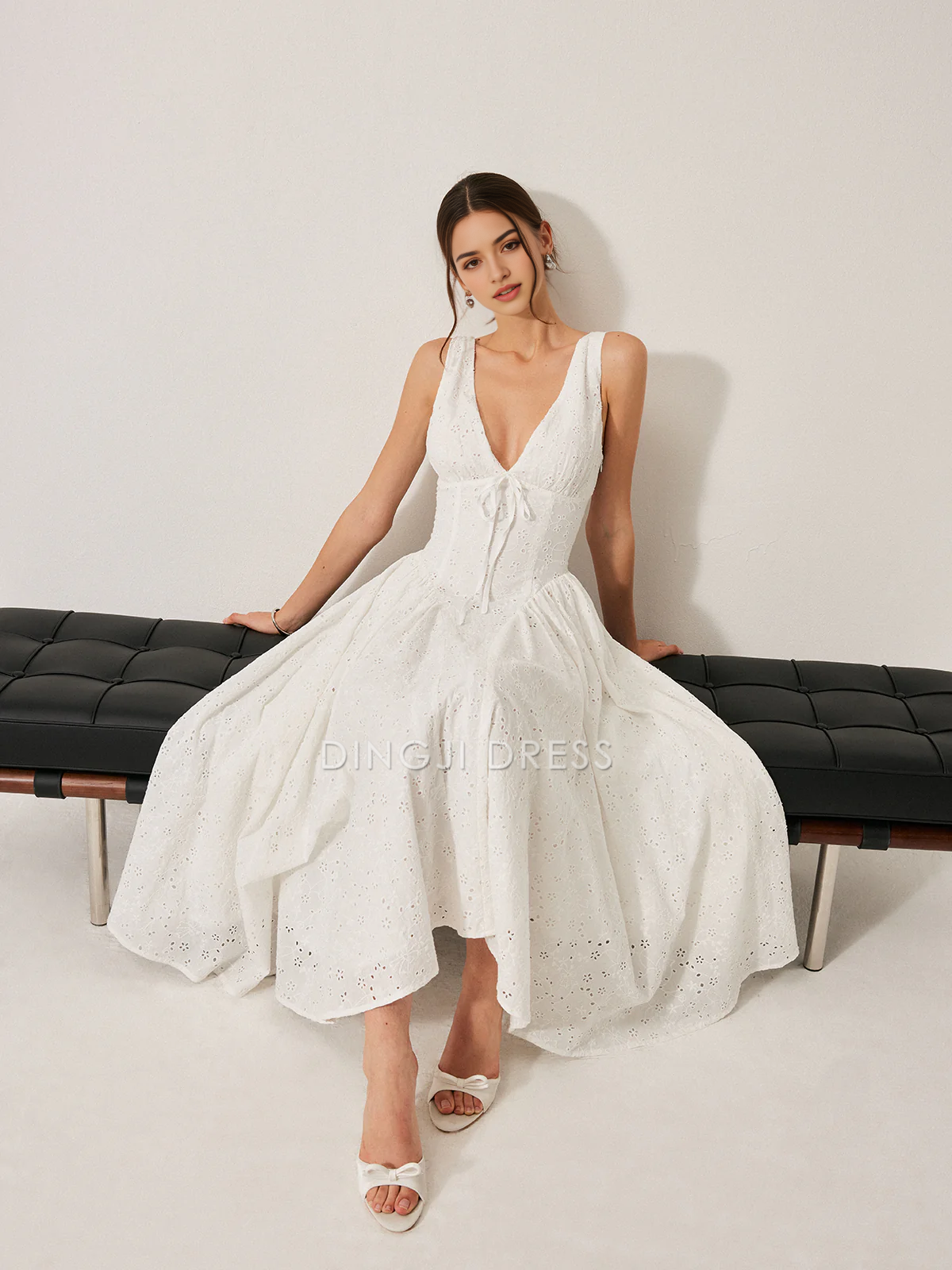 DingJiDress Party Dress A Line Deep V Neck Sleeveless Lace Back Lace-Up Dress Exquisite Hot Sale Prom Dress