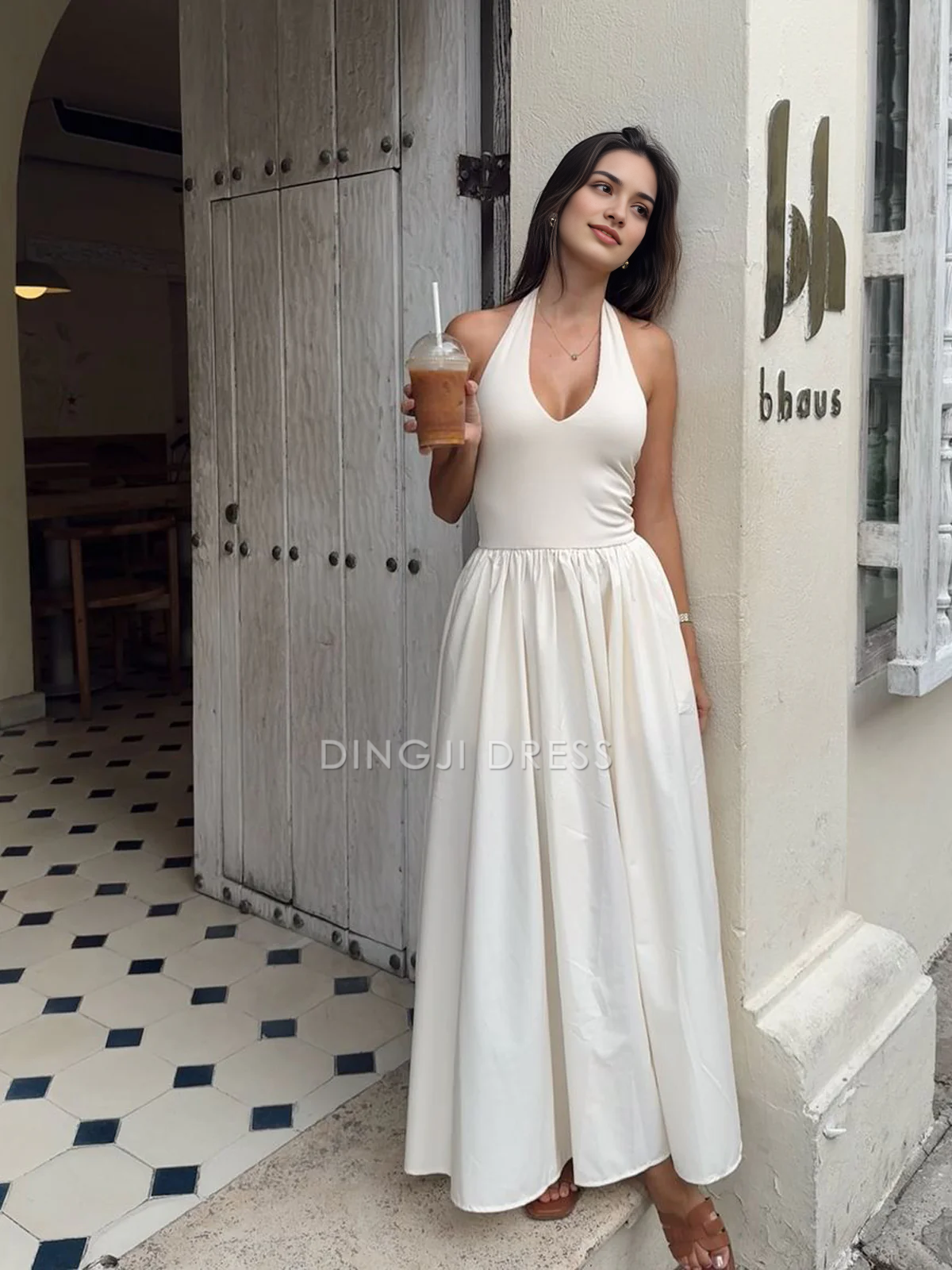 DingJiDress Party Dress A Line Halter Backless Pleated Elegant Dress Hot Sale Prom Dress