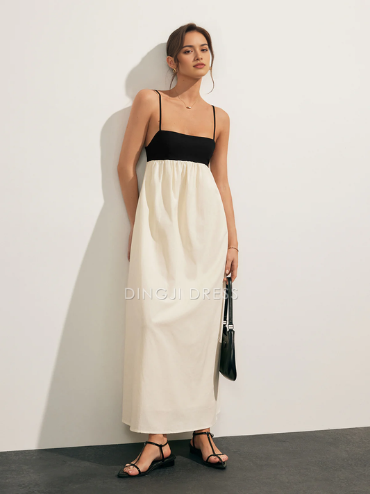 DingJiDress Party Dress A Line Low-Cut Spaghetti Strap Open Back Contrast Fashion Long Dress Hot Sale Prom Dress