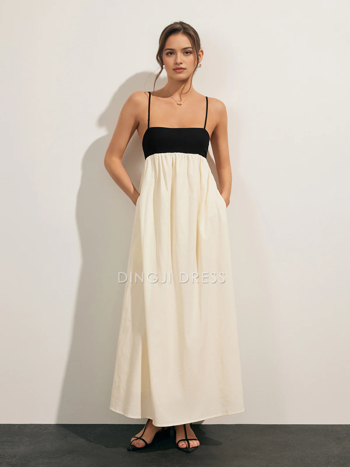 DingJiDress Party Dress A Line Low-Cut Spaghetti Strap Open Back Contrast Fashion Long Dress Hot Sale Prom Dress