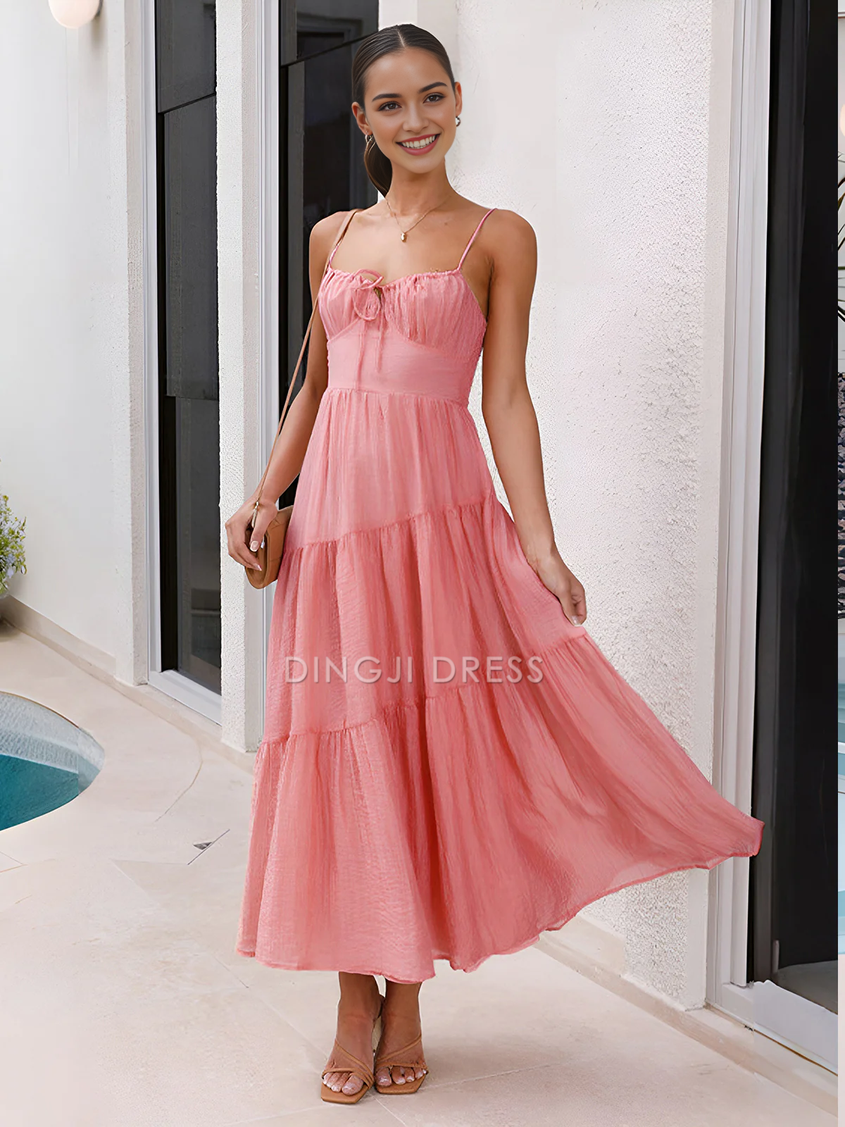 DingJiDress Party Dress A Line Low-Cut Spaghetti Strap Tiered Elegant Long Dress Hot Sale Prom Dress