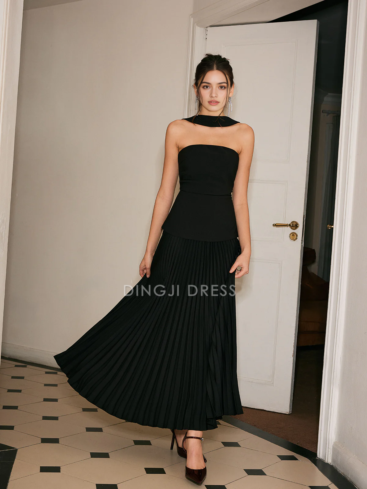 DingJiDress Party Dress A Line Strapless Pleated Panel Exquisite Dress Hot Sale Prom Dress