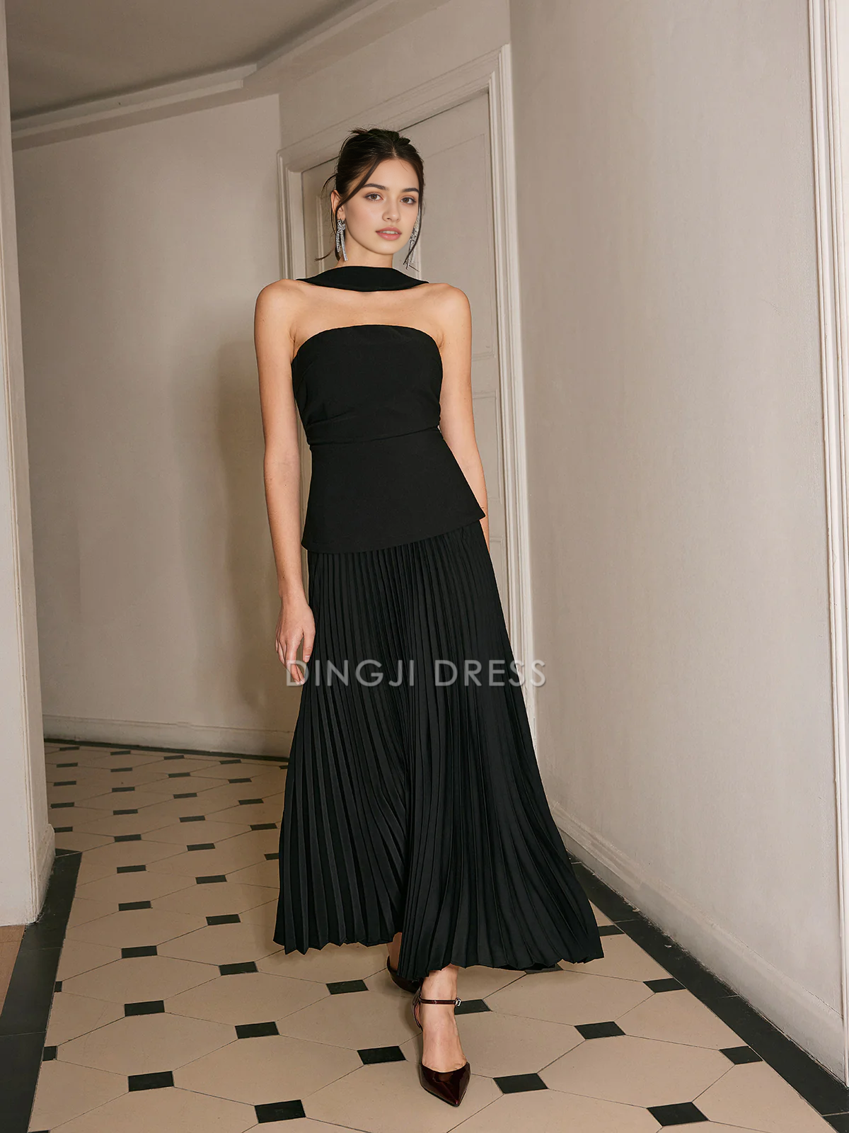 DingJiDress Party Dress A Line Strapless Pleated Panel Exquisite Dress Hot Sale Prom Dress