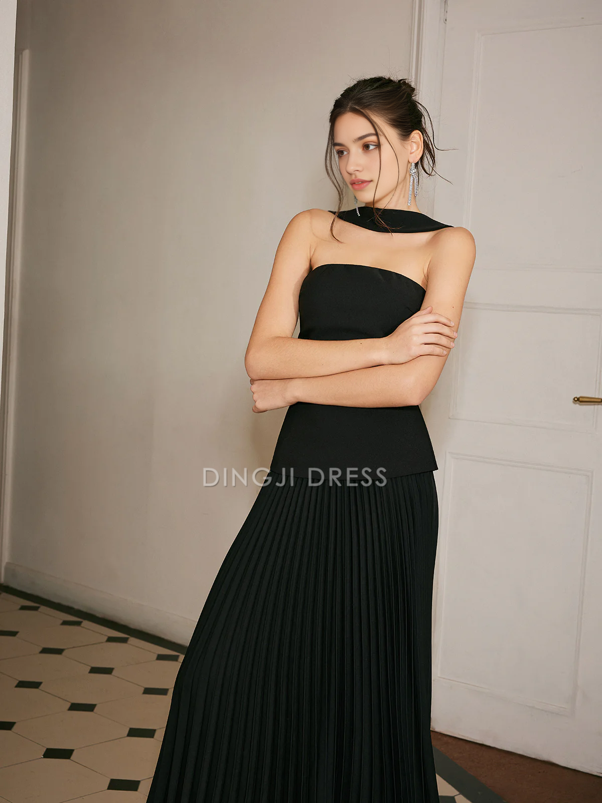 DingJiDress Party Dress A Line Strapless Pleated Panel Exquisite Dress Hot Sale Prom Dress