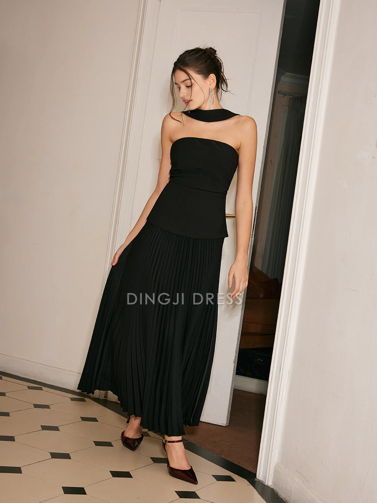 DingJiDress Party Dress A Line Strapless Pleated Panel Exquisite Dress Hot Sale Prom Dress
