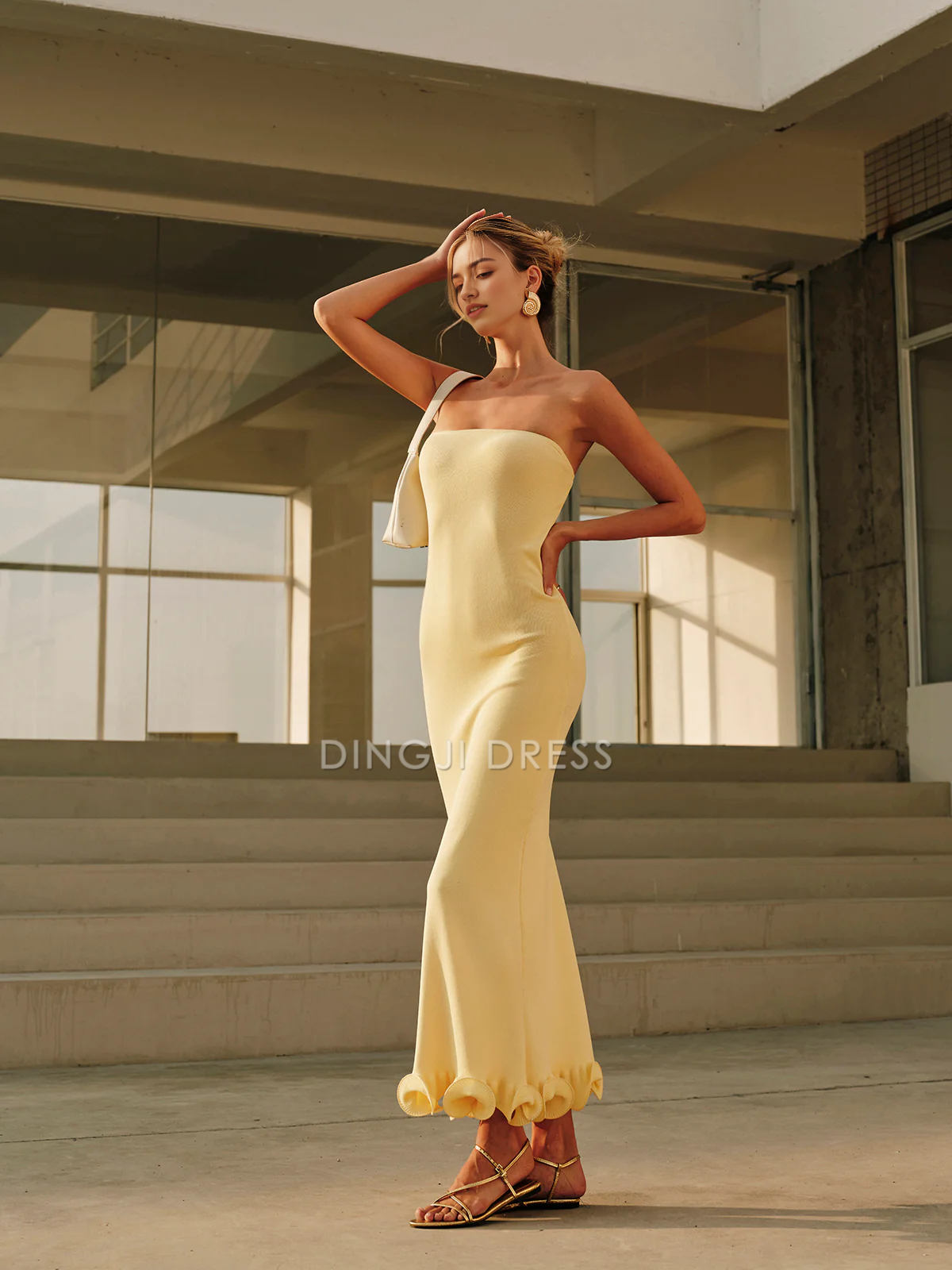 DingJiDress Party Dress Charming Mermaid Strapless Backless Ruched Hemline Exquisite Hot Sale Prom Dress