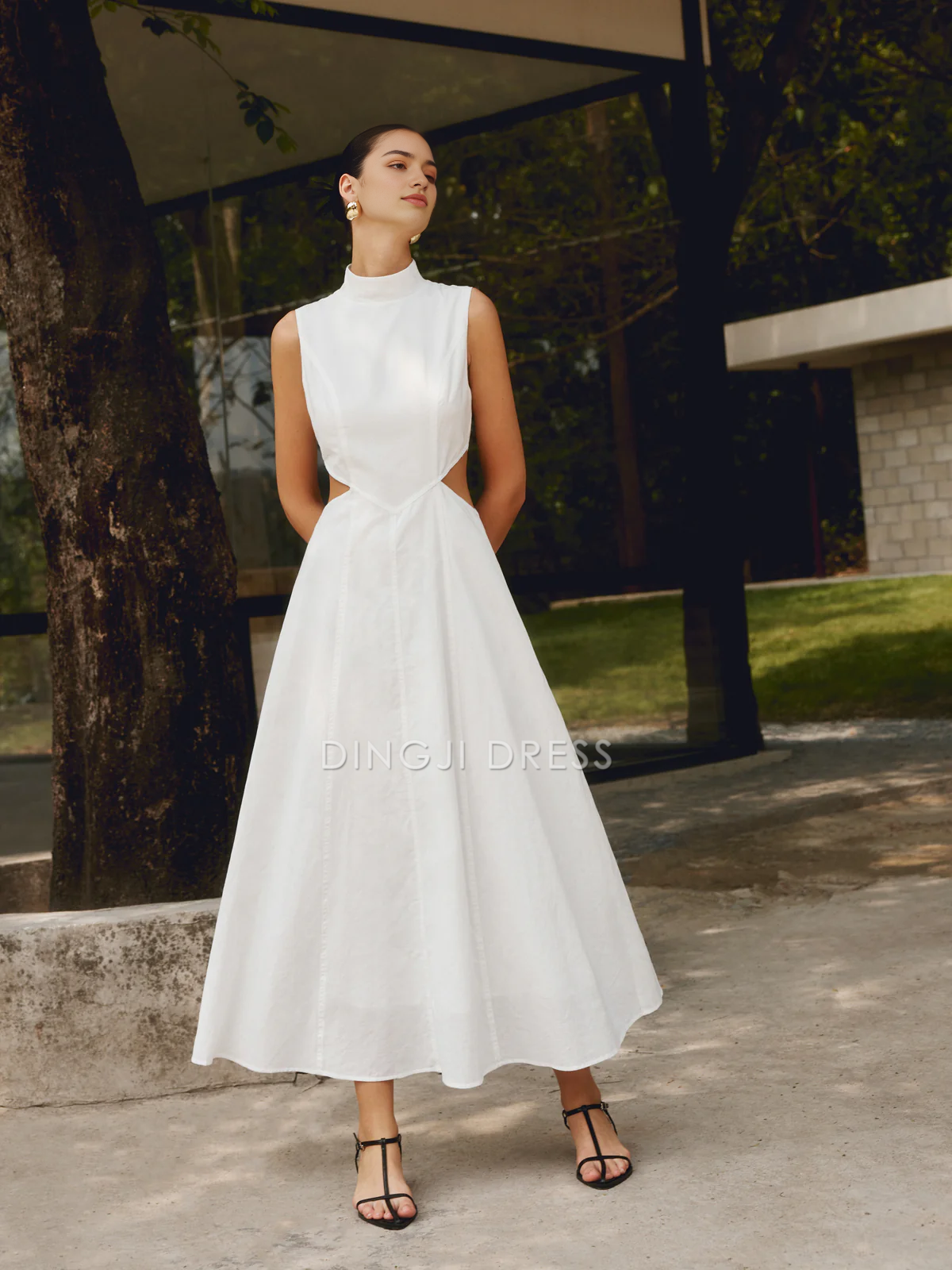 DingJiDress Party Dress Elegant A Line Stand Collar Sleeveless Cutout Fashion Long Dress Hot Sale Prom Dress