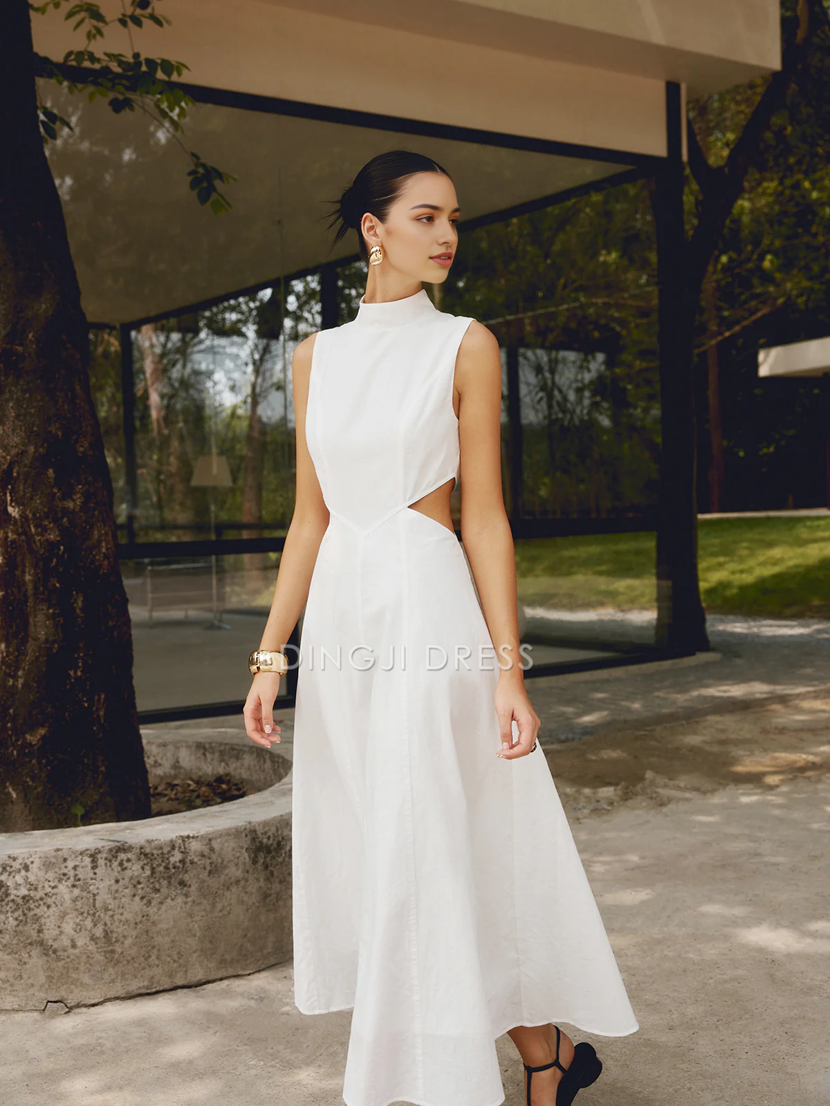 DingJiDress Party Dress Elegant A Line Stand Collar Sleeveless Cutout Fashion Long Dress Hot Sale Prom Dress